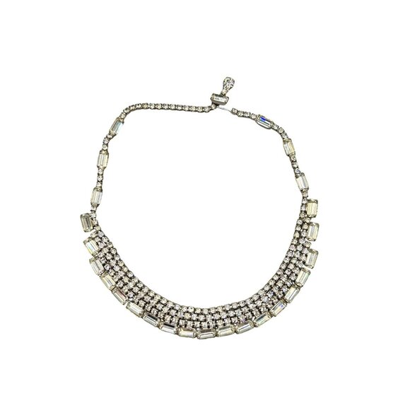 Vintage Gatsby Style Clear Rhinestone Bridal Choker Necklace All Prong Set - Picture 1 of 8